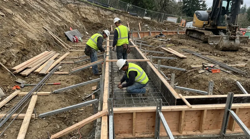 Retaining wall construction in progress