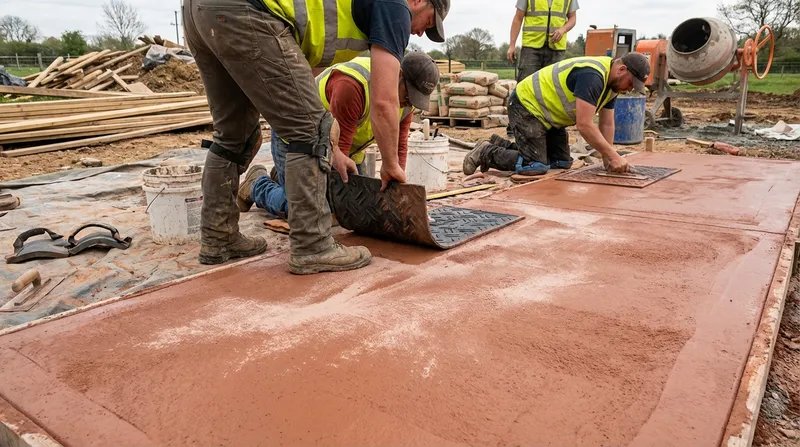 Professional stamped concrete installation in progress
